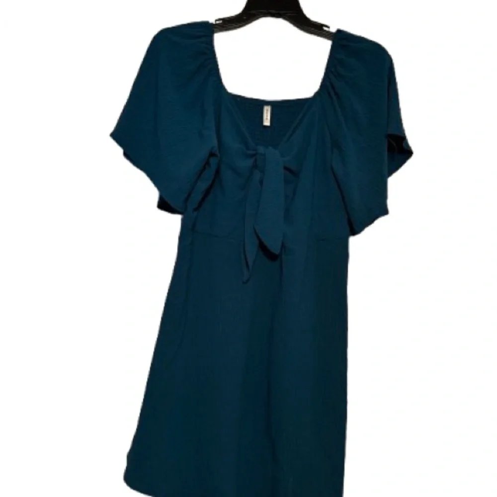 Sea Green Pleated A-Line Mini Dress with Flutter Sleeves XL